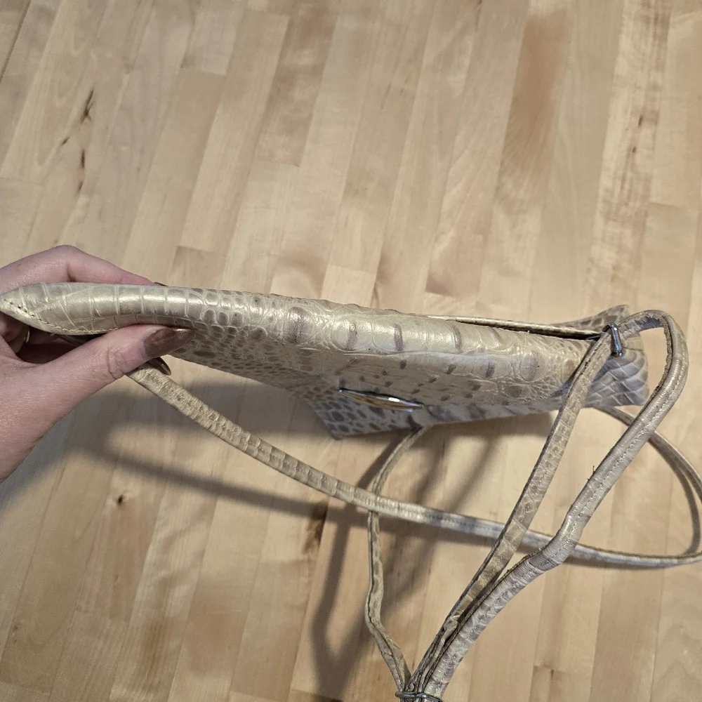 Crocodile Embossed Leather Angle Crossbody Purse